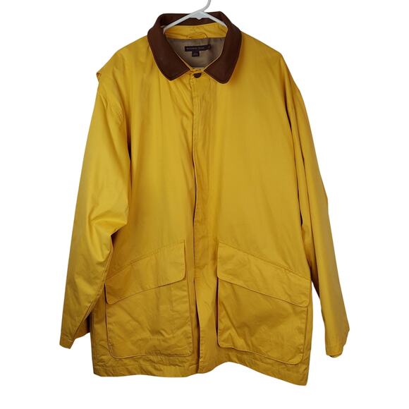 Mckenzie Tribe Men's Yellow Trench Coat With Brown Leather Collar Trim Sz XL - Picture 1 of 13